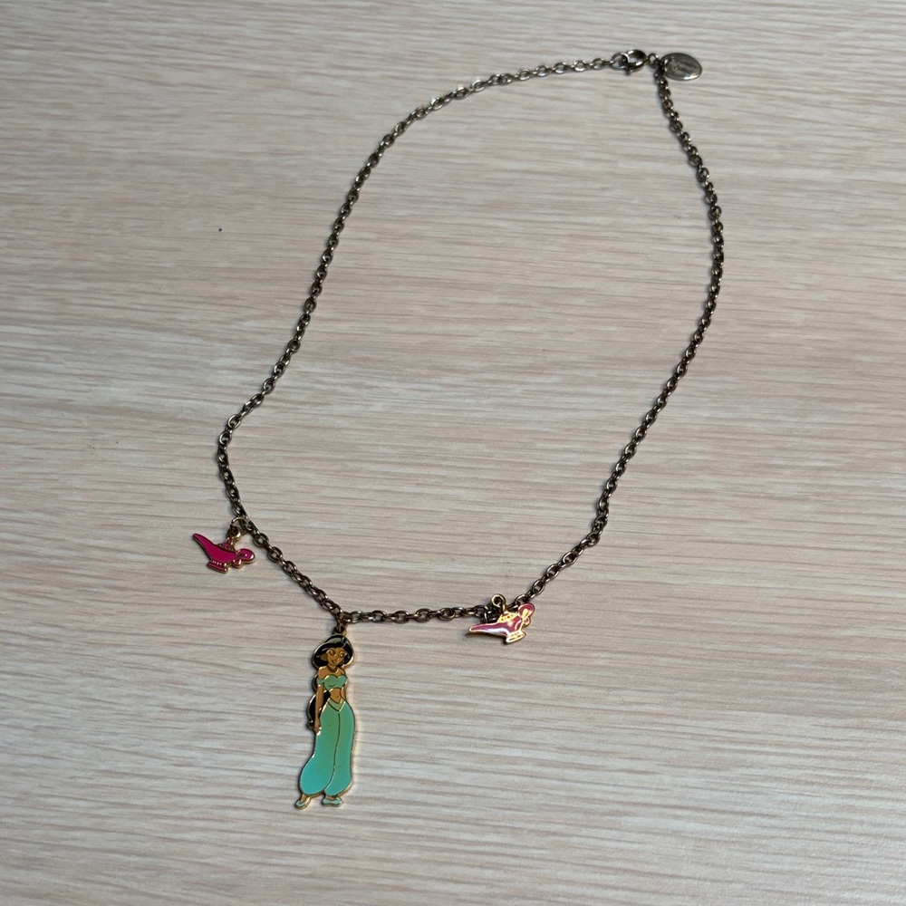Disney 1990s Princess Jasmine Charm Necklace with Pink Genie Bottles
